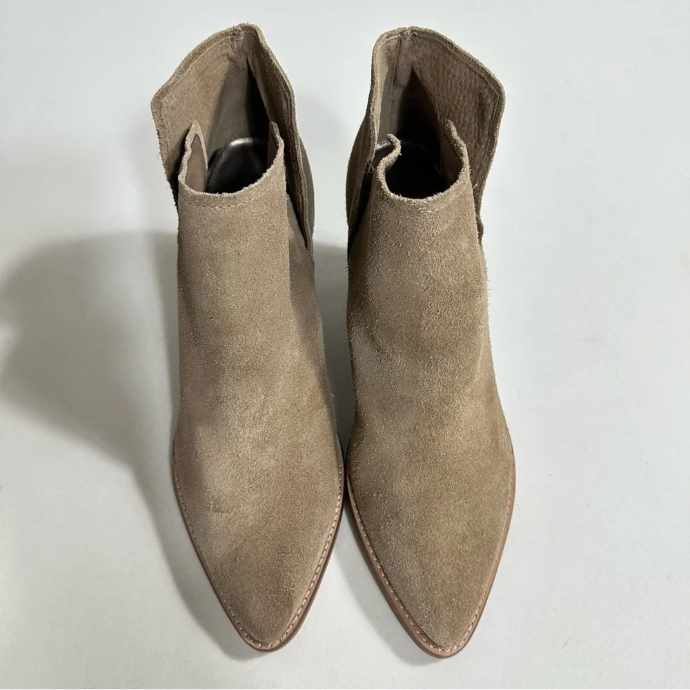 Dolce Vita Womens Sz 10 Boots Spade Tan Suede Block Heel Pull On Ankle Booties - Picture 7 of 12